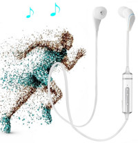 Стерео слушалки безжични хендсфрийн Bluetooth 4.0 за спорт бели